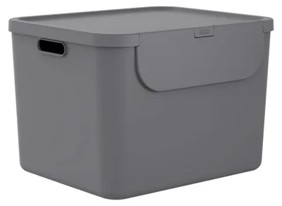 Produktbild von Rotho Mülltrennsystem 55L Albula - Mülleimer mit Frontklappe - Abfalleimer 40,0 x 48,9 x 34,0 cm - Müllbehälter mit Deckel und Griffen - Inkl. Aufklebern