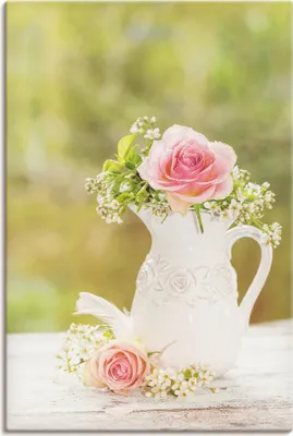 Produktbild von ARTland Leinwandbild Vintage Rosen in Vase Größe: 60x90 cm