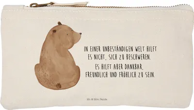 Produktbild von Mr. & Mrs. Panda aufbewahrungstasche Bär Schulterblick Größe S Klein - Weiß - Geschenk, Bärenliebe, Selbstachtung, Motivation, Mäppchen, Kosmetiktasche, Stifteetui, Bären