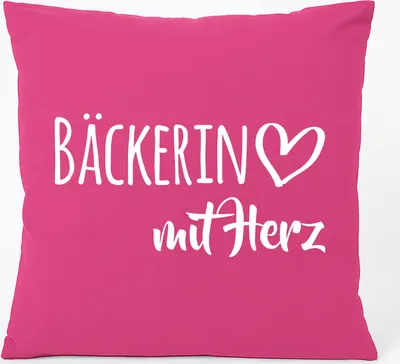 Produktbild von Huuraa Kissen Bäckerin mit Herz 40x40cm mit Füllung Fuchsia Baumwolle Dekokissen Geschenkidee