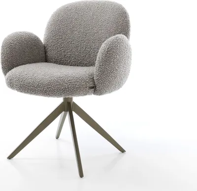 Produktbild von DELIFE Drehstuhl Nube-Flex mit Armlehnen Bouclé Silbergrau Kreuzgestell breit Effektfinish Titan 360° drehbar Wippfunktion Taschenfederkern