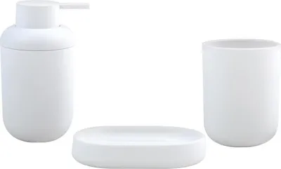 Produktbild von MSV Bad Accessoires Badezimmerzubehörset "Isi" 3-teilig - Seifenspender, Seifenschale, Zahnputzbecher Weiß matt