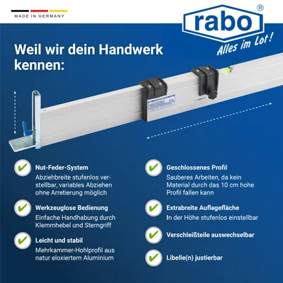 Image de rabo Rail d'arrachage extérieur 1,60-2,75 m | Réglable en continu de 0 à 11 cm | Rail en C avec 2 butées de hauteur réglables