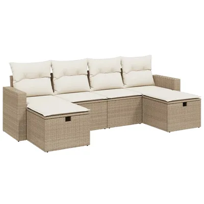 Imagen del producto de vidaXL Juego de 6 piezas de sofá de jardín con cojines, color beige, de ratán sintético