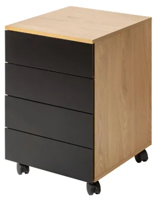 Image de Conteneur de bureau LUNISSIA avec 4 tiroirs sur roulettes - Noir et imitation bois - 40 x 61 x 45 cm