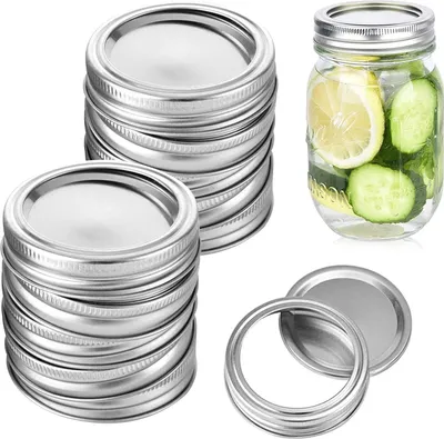 Obrázek produktu pro Víčka na sklenice typu Mason Jar, šroubovací víčka, 20 sad víček na sklenice, vyrobená z pocínovaného plechu, s integrovaným těsněním, pevná a odolná, dobré těsnění, vhodná pro většinu skleněných lahví (86 mm)