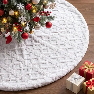 Immagine prodotto di Gonna per albero di Natale - Copri base in peluche - Bianco - 90 cm
