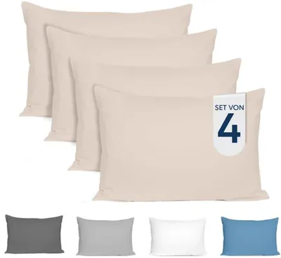 Produktbild von Unyqoos Set mit 4 weichen Kissenbezügen 40x80 cm aus Jersey-Baumwolle in Beige, hypoallergen und pflegeleicht