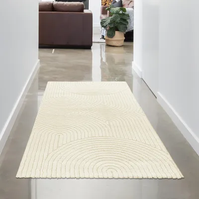 Produktbild von Moderner Teppich für Wohnzimmer mit Bogenmuster in creme Größe - 80 x 150 cm