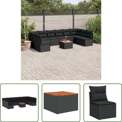 Produktbild von The Living Store 11-tlg. Garten-Sofagarnitur mit Kissen Schwarz Poly Rattan