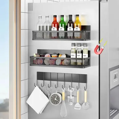 Obrázek produktu pro Solidchoice – Magnetický držák na bylinky s 10 háčky – sada 3 kusů – černý