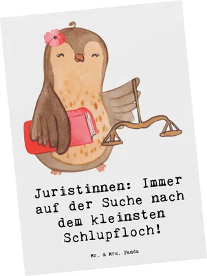 Produktbild von Mr. & Mrs. Panda Postkarte Juristin Schlupfloch - Weiß - Geschenk, bildkarte, handgefertigte Geschenke, personalisierte, Beruf, Ansichtskarten, einzelkarte, Juristinnen