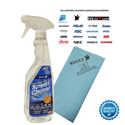 ROGGE 750ml Bildschirmreiniger + 1 ROGGE PREMIUM PROAKTIVE MIKROFASER