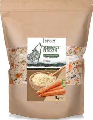 Produktbild von REAVET Schonkostflocken Hund 1kg - Barf Zusatz für Hunde, Naturprodukt, Barf Ergänzungsfutter, Gemüse Flocken Ohne künstliche Zusätze, Hundefutter, Barfen für Hunde