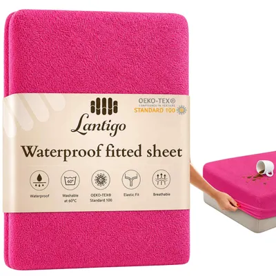 Produktbild von Lantigo Spannbettlaken wasserdicht Frottee 90x200 cm Altrosa, Nässeschutz