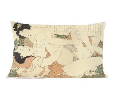 Produktbild von MuchoWow® Zierkissen Sofakissen Wohnzimmer Dekokissen 60x40 cm Liebespaar - Gemälde von Katsushika Hokusai - Kopfkissen - Polster mit Foto