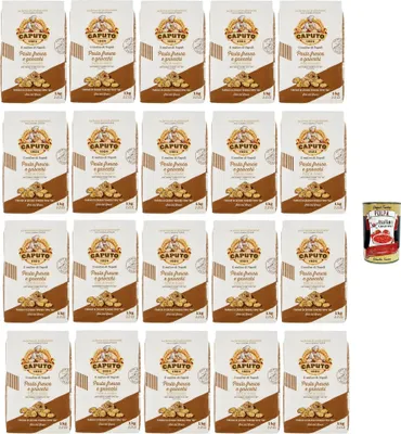Produktbild von Caputo Pasta Fresca e Gnocchi Farina, "00" weicher Weizenmehl, Mehl mit elastischer Konsistenz ideal, um Ihren Pasta Geschmack zu verleihen, 20x 1 Kg + Italian Gourmet polpa 400g