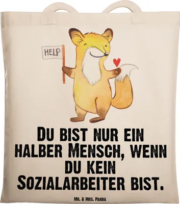 Produktbild von Mr. & Mrs. Panda Schultasche Sozialarbeiter Herz - Transparent - Geschenk, Tote Bag, Einkaufstasche, Tasche, Shopping, Laptoptasche, Jutebeutel