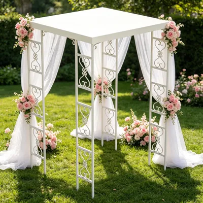 Image de Vrygle Pergola de Jardin en Métal avec Arche 270 × 180 cm avec Toit – Arche de Mariage pour Plantes Grimpantes, Arche à Roses