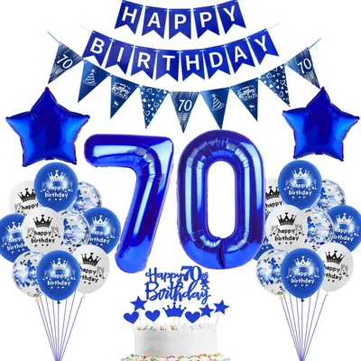 Image de Kit de décoration pour anniversaire - Avec le chiffre 70 - Pour la décoration de fête - Bleu foncé