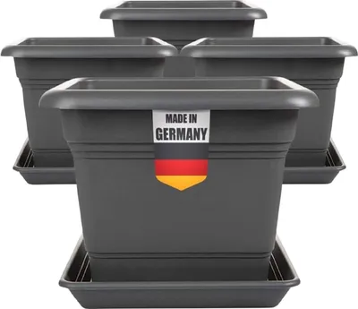 Produktbild von Pflanzkübel Groß Außen 48x48 cm – 4er Set Anthrazit Blumenkübel XXL Blumentopf für Draußen, Pflanztopf Robustes Pflanzkübelset in Modernem Design