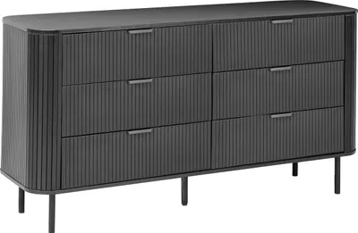 Zdjęcie produktu dla BELIANI Komoda szafka do sypialni czarna MDF metalowe nóżki retro 6 szuflad