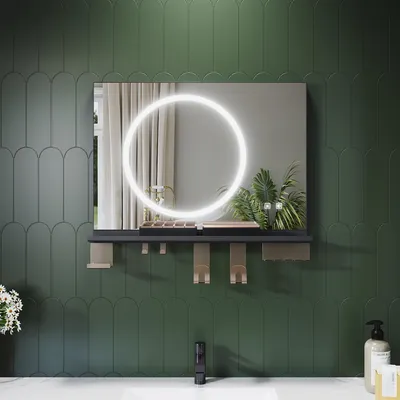 Zdjęcie produktu dla Lustro łazienkowe SONNI 70 x 50 cm, trójkolorowe, ściemniane, RA90, przeciwmgielne, z wielofunkcyjną półką