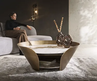 Produktbild von DELIFE Couchtisch Skafi 100x40 cm Keramik Minas Melange Metallic Gold