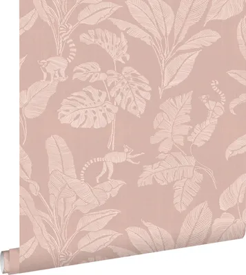 Obrázek produktu pro ESTAhome Tapeta opice a listy džungle starorůžová - 139860 - 50 x 900 cm