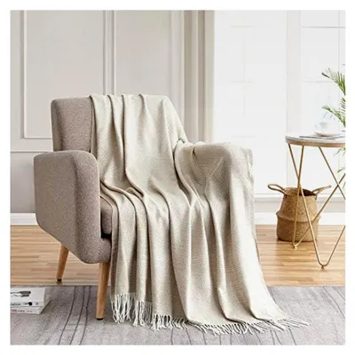 Produktbild von Dekorative Überwurfdecke aus Kaschmirimitat mit Rautenmuster, leicht, weich, gemütlich, für Couch, Stuhl, Sofa, Fransen, 127 x 152 cm, Beige