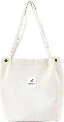 Produktbild von Damen Cord Shopper Tasche in Weiß, Große Umhängetasche, Schultertasche, Handtasche, Tragetasche - Weiss