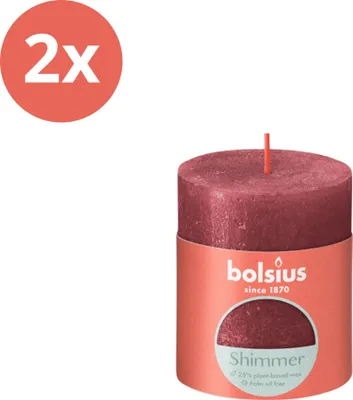 Immagine prodotto di Bolsius - Candela a colonna rustica - Shimmer - 80/68 - 1 pezzo per confezione - Rosso - Value pack - 2 pezzi