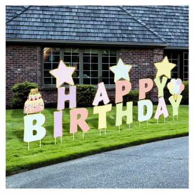Produktbild von 18 Stück Happy Birthday Hofschilder mit Pfählen 40,6 cm Geburtstag Dekoration für Garten und Rasen