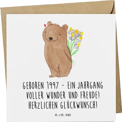 Produktbild von Mr. & Mrs. Panda Grußkarte 1997 Geburtstag - Weiß - Geschenk, Geburtstagsgeschenk, Happy Birthday, Alter, Geburtstagsfreude, Glückwunschkarte, nostalgische Geschenke