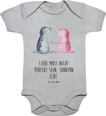 Produktbild von Mr. & Mrs. Panda Babybody Axolotl Liebe 12. - 18. Monat - Heather Grey - Geschenk, Lurch, Strampler, Einteiler, Babystrampler, Valentinstag, babykleidung body