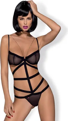 Obrázek produktu pro Obsessive Bondy, Bodysuit, Černá, Elastan, Polyamid, S/M, Jednobarevný, Nízký pas