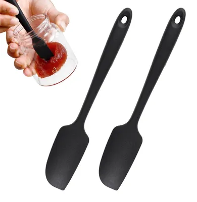 Produktbild von 2 kleine Silikonspatel, 22,5 cm lange, flexible, nahtlose Minispatel, hitzebeständige Teigschaber, zum Kochen, Backen, Mischen und Rühren, schwarz