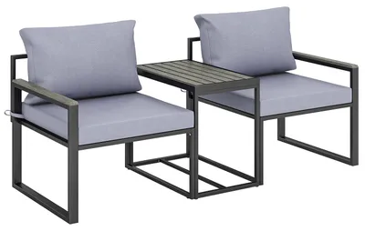 Immagine prodotto di Set 3 Pezzi da Esterno con Tavolo da Giardino e 2 Sedie con Seduta in Texteline e Cuscini Grigio