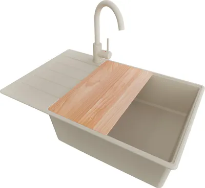 Produktbild von PRIMAGRAN Granitspüle Beige 78x50cm, Spülbecken 1 Becken + Küchenarmatur 32x20cm + Ablauf-Set + Schneidebrett, Küchenspüle ab 60er Unterschrank - Kopenhagen