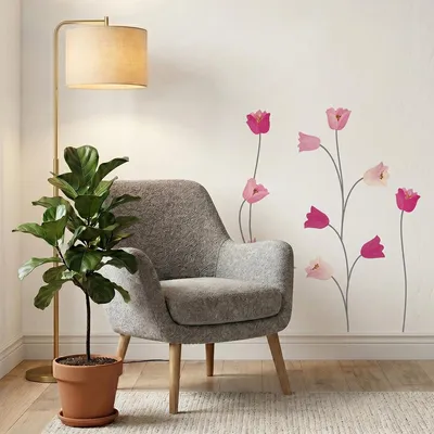 Obrázek produktu pro Dekorativní samolepky na zeď s motivy růžových tulipánů