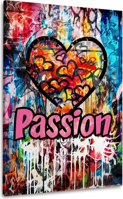 Produktbild von Herz Graffiti Pop Art mit Passion Wandbild Leinwandbild Kunstdruck XL Wanddeko: 100x150x4cm