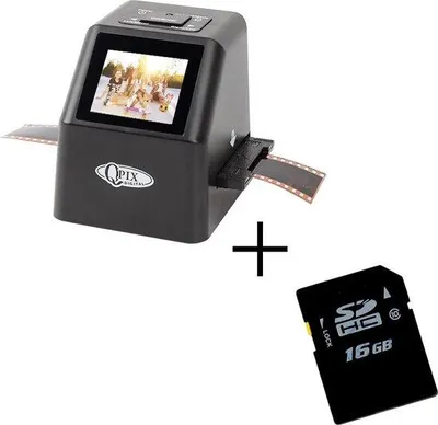 Immagine prodotto di Scanner per pellicole da 35 mm con 22 MP, schermo LCD da 2,4 pollici, scheda SD da 16 GB, nero