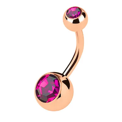 Produktbild von Taffstyle Bauchnabelpiercing Bauchnabelpiercing Stecker Rosegold vergoldet Doppel Multi Kristall, Pink
