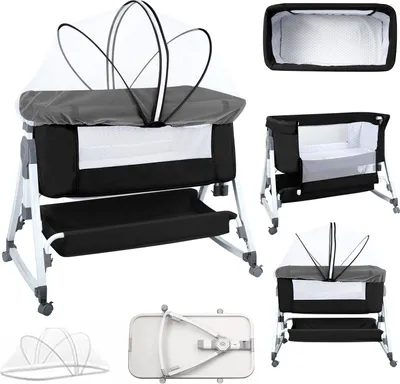 Produktbild von 4 in 1 Beistellbett Baby und Freistehendes Kinderbett,Babywiege,6-stufig Höhenverstellbares Babybett,neigbar,Kinderbett inkl.Matratze 80X40X100-116cm