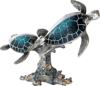 Produktbild von Casablanca Figur Schildkröten - Poly blau-silber-farbig auf Koralle Breite 24 cm