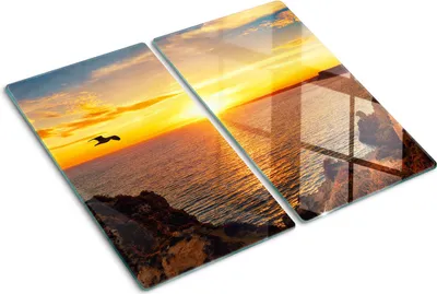 Obrázok produktu pre Sklenená ochranná doska – Kryt varnej dosky – Kryt na indukčnú dosku – 2x30x52 cm  – Rýchle čistenie – Tvrdené sklo – Západ slnka nad morom