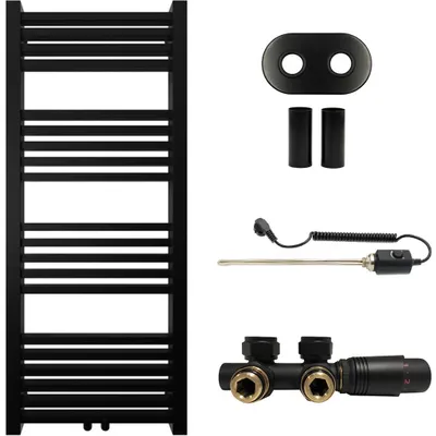 Productafbeelding van CERANO - Badkamerradiator set Franko - combinatieverwarming, verwarmingselement - centrale aansluiting 50 mm - 392W - mat zwart - 1200x500 mm