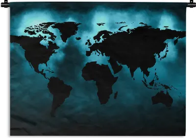 Produktbild von MuchoWow® Wandteppich Wandbehang Weltkarte - Schwarz - Blau 150x112.50 cm Tapisserie Dekoration Wandtuch - Wanddecke - Wandteppiche