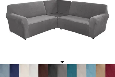 Produktbild von 3-teiliger Sofabezug aus Samt, L-förmiger Sofabezug für 7-Sitzer-Ecksofa, Elastischer Sofabezug für Wohnzimmer, Grau