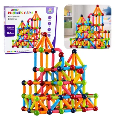 Immagine prodotto di Set di bacchette magnetiche da costruzione, creativo, colorato, 166 pezzi.